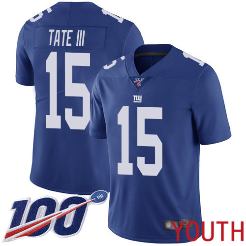 Youth New York Giants 15 Golden Tate III Royal Blue Team Color Vapor Untouchable Limited Player 100th Season Football NFL Jersey